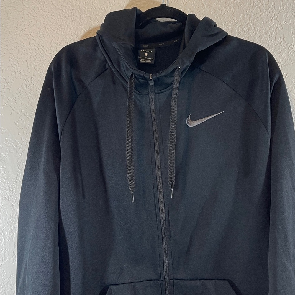 NIKE Therma Full Zip Fleece Hoodie Jacket Black Size Large - Picture 2 of 9